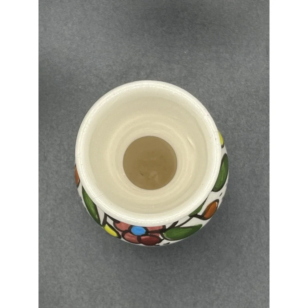 Armenian Small Pottery‎ Bud Vase Blue, Red, Green,Yellow Flowers Leaves 3.75